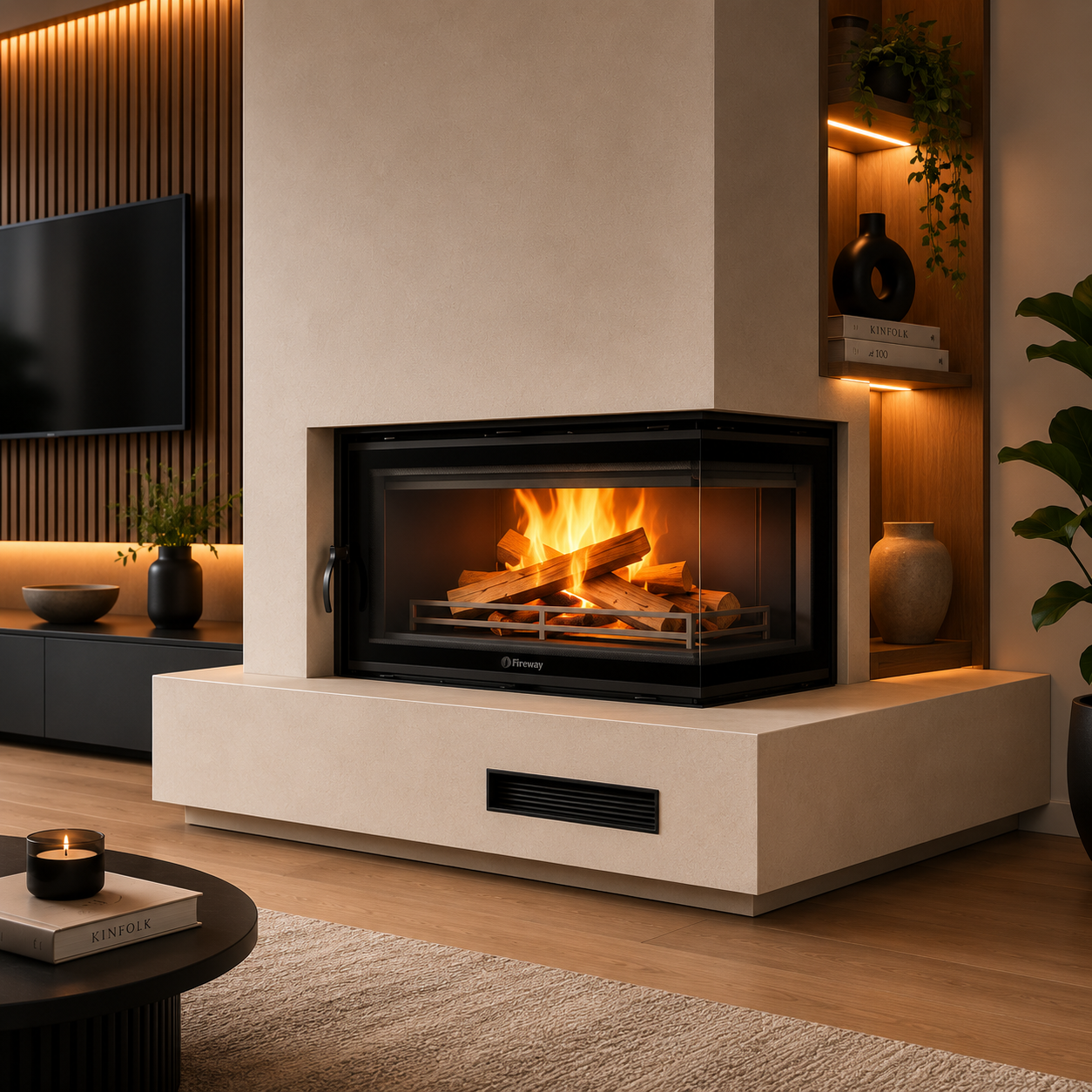 CORNER 11,5 kW, Fireplace insert in cast iron