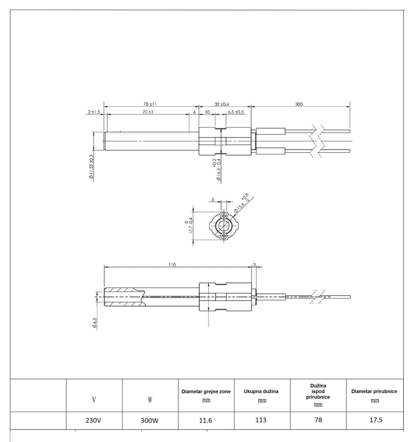CERAMIC IGNITER, 300W Code: HF1302A01-B