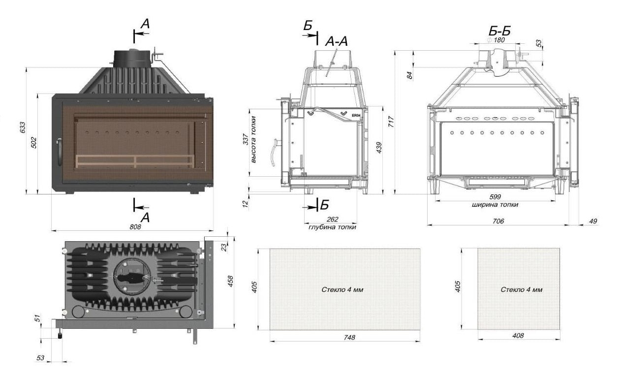 CORNER 11,5 kW, Fireplace insert in cast iron